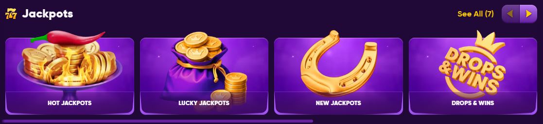 Browse all available jackpot categories including hot, lucky and new jackpots 